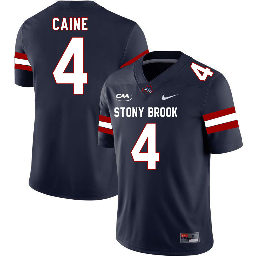 Stony Brook Seawolves #4 Kris Caine College Football Jerseys Stitched-Navy